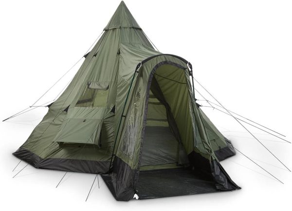 Deluxe Teepee Tent 14' x 14' for Adults Outdoor Camping 6-Person Instant Easy Set-Up Waterproof Shell 4-Season Family Tents for Backpacking, Hiking