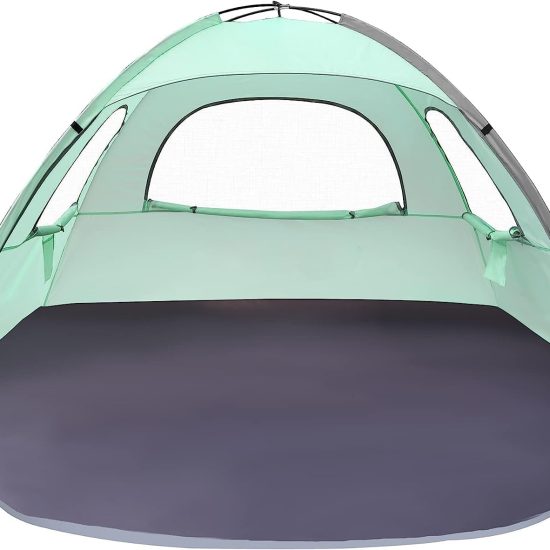 Beach Tent Anti-UV Portable Sun Shade Shelter for 3/4/6/8 Person, Extendable Floor with 3 Ventilating Mesh Windows Plus Carrying Bag, Stakes and Guy Lines