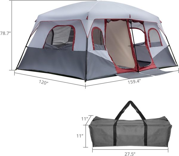 10 Person Tent | Large Multi Room Tent for Family | Included Tent Gear Loft Organizer for Camping Accessories | Portable Cabin Huge Tent with Carry Bag for Outdoor Car Camping，Family Tent - Image 2