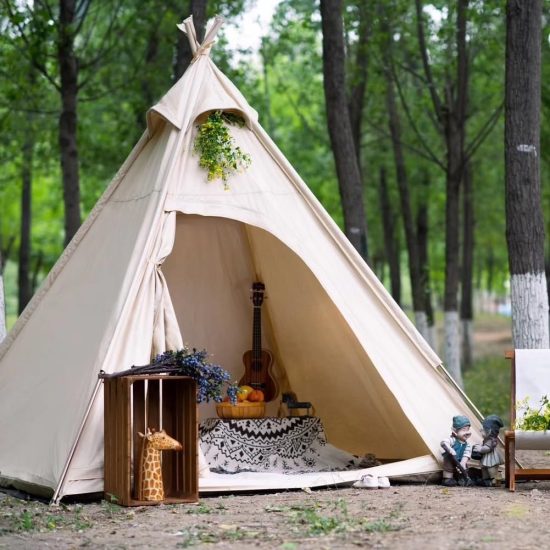 Cotton Canvas Camping Pyramid Tent for 2~3 Person