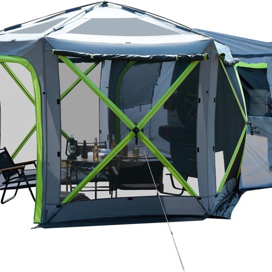 Dual-Use Pop up SUV Tents for Camping, 10 x10.5 Ft Big Space 2 Rooms Car Tent, SUV Tailgate Tent for Family Camping, 5 Sides Canopy, Portable Carry Bag, Gray Green