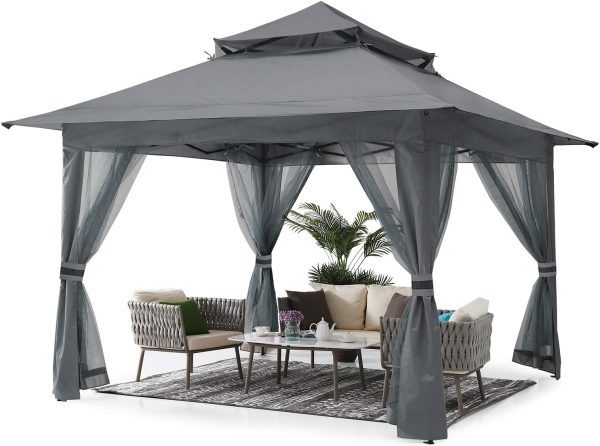 Pop Up Gazebo 13x13 - Outdoor Canopy Tent with Mosquito Netting for Patio Garden Backyard(Gray)