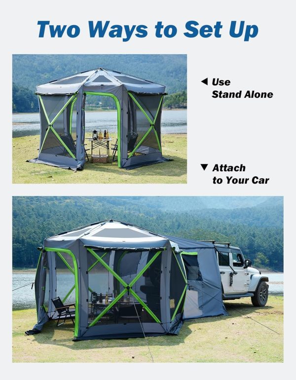 Dual-Use Pop up SUV Tents for Camping, 10 x10.5 Ft Big Space 2 Rooms Car Tent, SUV Tailgate Tent for Family Camping, 5 Sides Canopy, Portable Carry Bag, Gray Green - Image 2