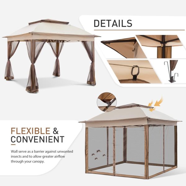 11x11 Pop Up Instant Gazebo Tent with Mosquito Netting Outdoor Canopy Shelter with 121 Square Feet of Shade (Beige) - Image 2