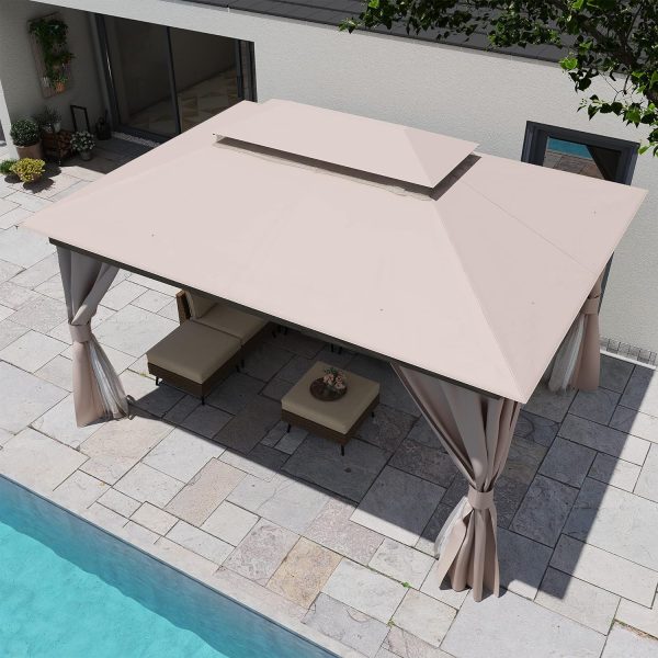 Outdoor Patio Gazebo 10'x13' with Expansion Bolts, Heavy Duty Gazebos Party Tent Shelter with Double Roofs, Mosquito Nets and Privacy Screens for Backyard, Garden, Lawn, Khaki - Image 2